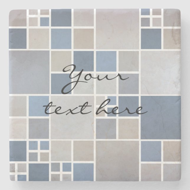 Beach Geometric Mosaic Pattern Stone Coaster (Front)