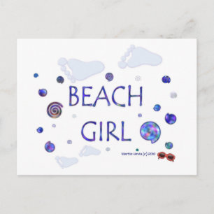 Beach Girl Footprints Blue Beach Song™ Postcard