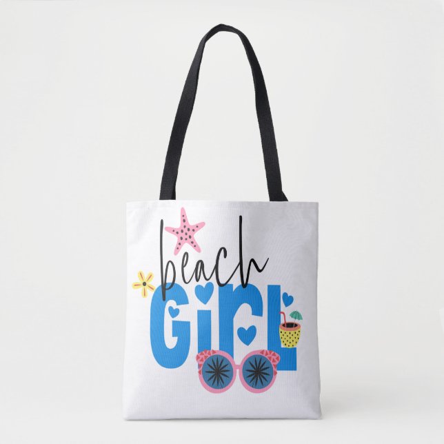Beach Girl Fun Typography Vacation Tote Bag (Front)