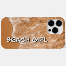 Beach girl, sandy beach and waves 