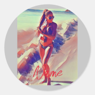 Beach Girl Thunder_Cove Classic Round Sticker