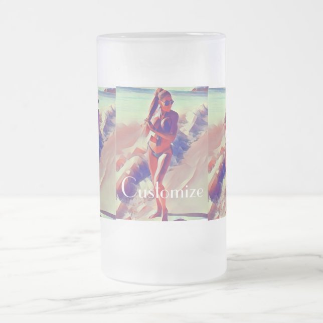 Beach Girl Thunder_Cove Frosted Glass Beer Mug (Center)