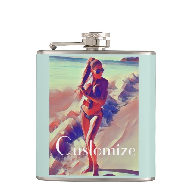 Beach Girl Thunder_Cove Hip Flask (Front)