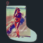 Beach Girl Thunder_Cove  Small Christmas Stocking<br><div class="desc">Bikini beach girl model standing at the water's edge wearing a ponytail to customise with your own greeting,  name,  message,  etc</div>