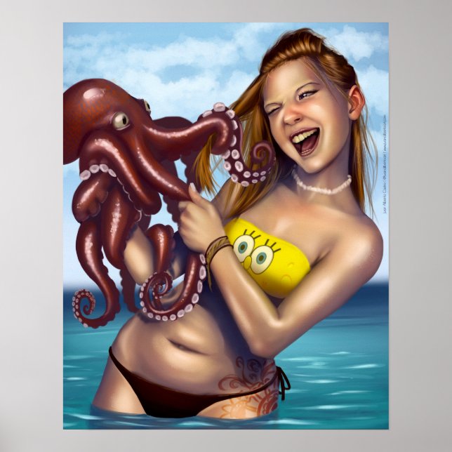 Beach girl vs Octopus Poster (Front)