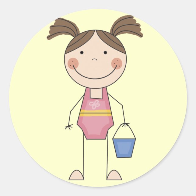 Beach Girl with Bucket Tshirts and Gifts Classic Round Sticker (Front)