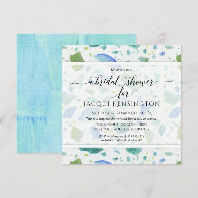 Beach Glass Modern Terrazzo Retro Bridal Shower  Invitation (Front/Back)