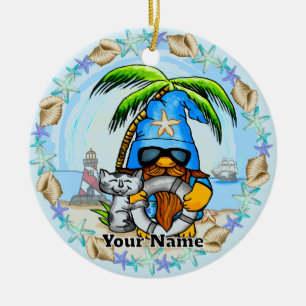 Beach gnome ceramic tree decoration