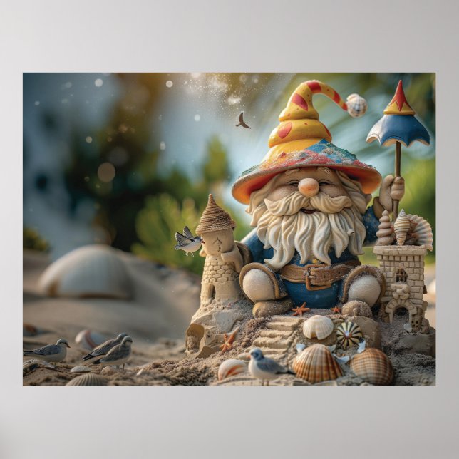 Beach gnome sitting on a beach throne poster (Front)