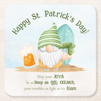 Beach Gnome St Patrick's Day Paper Coaster