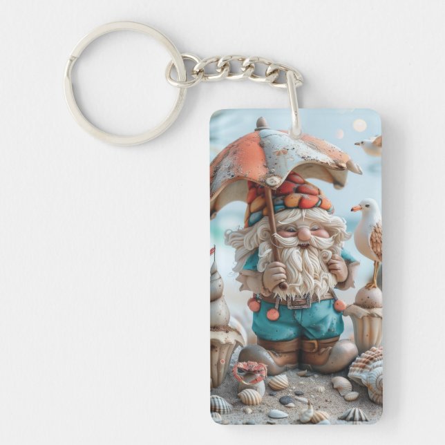 Beach gnome with an umbrella key ring (Front)