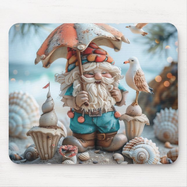Beach gnome with an umbrella mouse mat (Front)