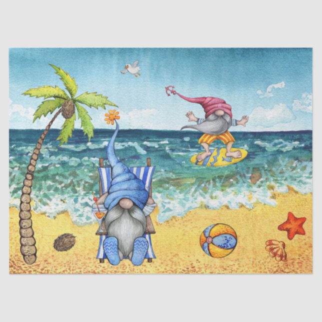 Beach Gnomes Decoupage Tissue Paper (Front)