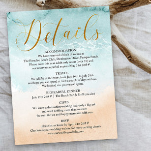 Beach Gold Calligraphy Destination Wedding Details Enclosure Card