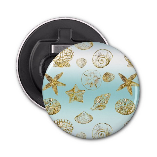 Beach Gold Sea Shells Aqua Blue Ombre    Bottle Opener (Front)
