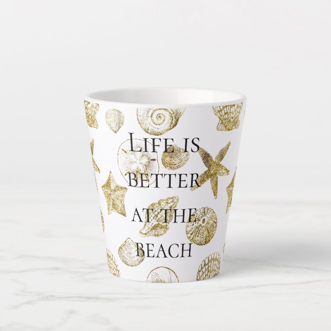 Beach Gold Sea Shells Latte Mug (Front)