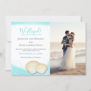 Beach Gold Sparkle We Eloped with Photo Wedding In Invitation