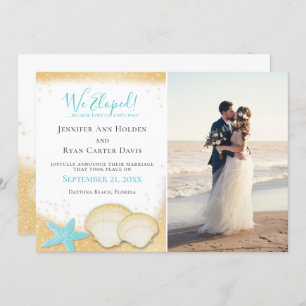 Beach Gold Sparkle We Eloped with Photo Wedding Invitation