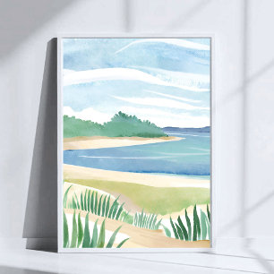 Beach Grass Bay   Watercolor Ocean Coastal Sea Art Poster