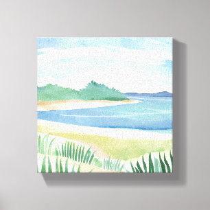 Beach Grass Bay   Watercolor Ocean Coastal Sea Canvas Print