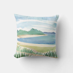 Beach Grass Bay   Watercolor Ocean Coastal Sea Cushion