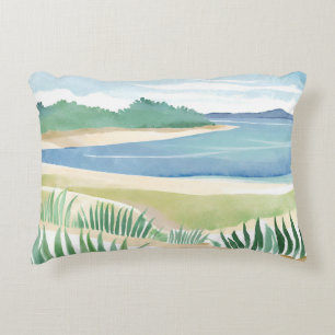 Beach Grass Bay   Watercolor Ocean Coastal Sea Decorative Cushion