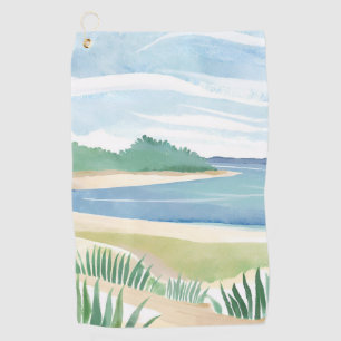 Beach Grass Bay Watercolor Ocean Coastal Sea Golf Towel