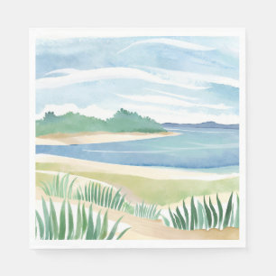Beach Grass Bay   Watercolor Ocean Coastal Sea Napkin