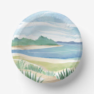 Beach Grass Bay Watercolor Ocean Coastal Sea Paper Plate