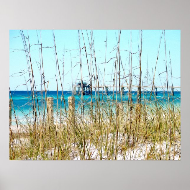 Beach Grass Painted Photo Poster (Front)