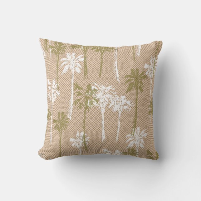 Beach Green and White Palm Tree Pattern Cushion (Front)