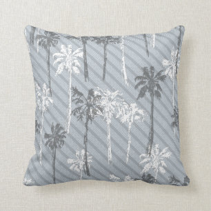 Beach Grey and White Palm Tree Pattern Throw Pill Cushion