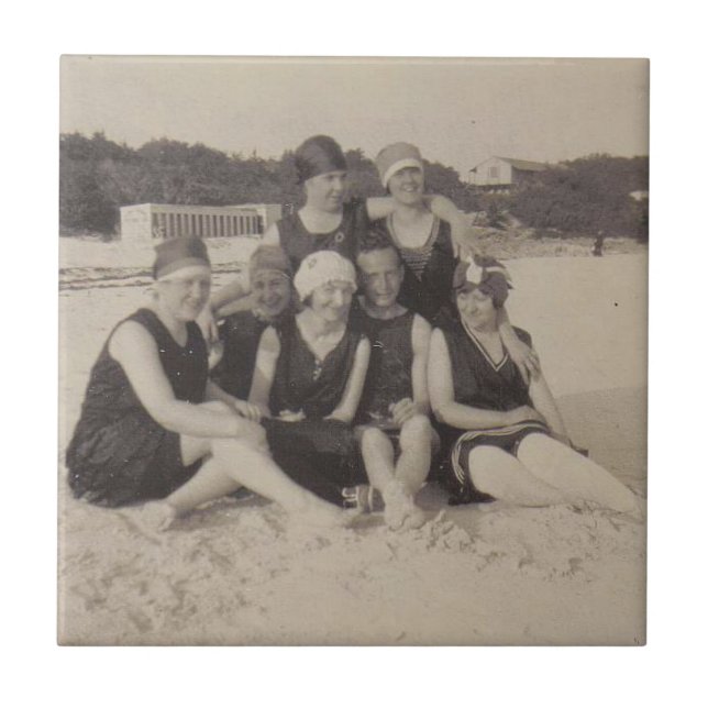 Beach Group 1920 Vintage Photograph Tile (Front)