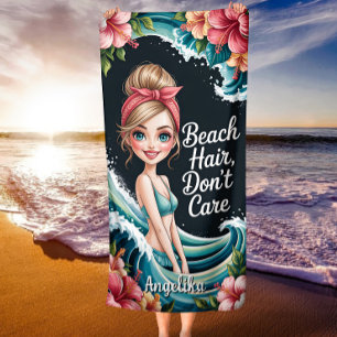 Beach Hair Don’t Care Blue Ocean Wave & Tropical Towel