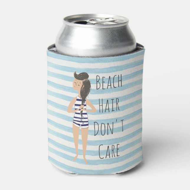 Beach Hair Don't Care Swimmer Illustration Can Cooler (Can Front)