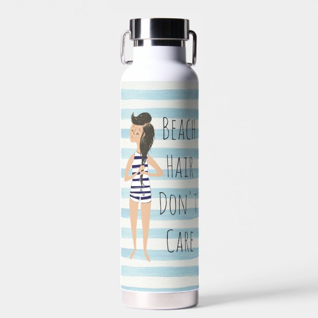 Beach Hair Don't Care Swimmer Illustration Water Bottle (Front)
