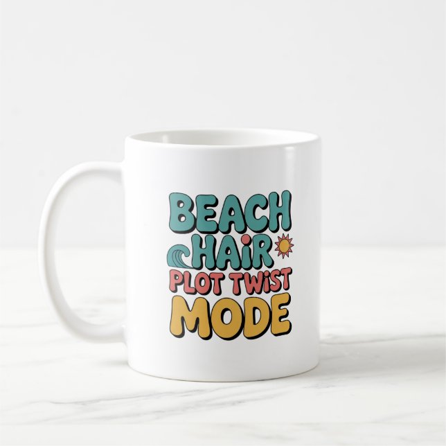 Beach Hair Plot Twists Funny Bookish Coffee Mug (Left)