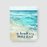 Beach Happy Place Starfish Ocean Waves Coastal  Canvas Print<br><div class="desc">Add a sea and salty air vibe to your walls with this coastal wrapped canvas print featuring watercolor tropical turquoise ocean waves,  coral starfish and "the beach is my happy place" caption in a nautical navy blue handwriting font. Art by KL Stock</div>