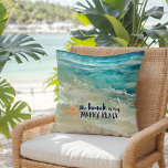 Beach Happy Place Watercolor Ocean Waves Coastal Cushion<br><div class="desc">Add a beach vibe to your home with this cosy cotton coastal throw pillow featuring watercolor tropical turquoise and sea foam ocean waves,  coral starfish and "the beach is my happy place" typography in a nautical navy blue. Art by KL Stock</div>