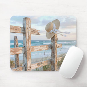Beach Hat On Weathered Fence Post Mouse Mat