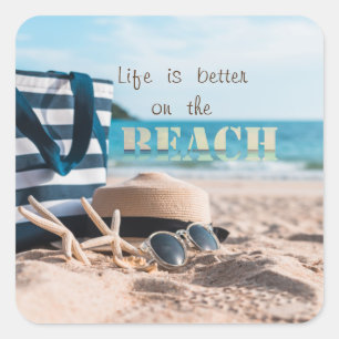 Beach Hat,Sunglasses,Bag,Sea stars  Square Sticker
