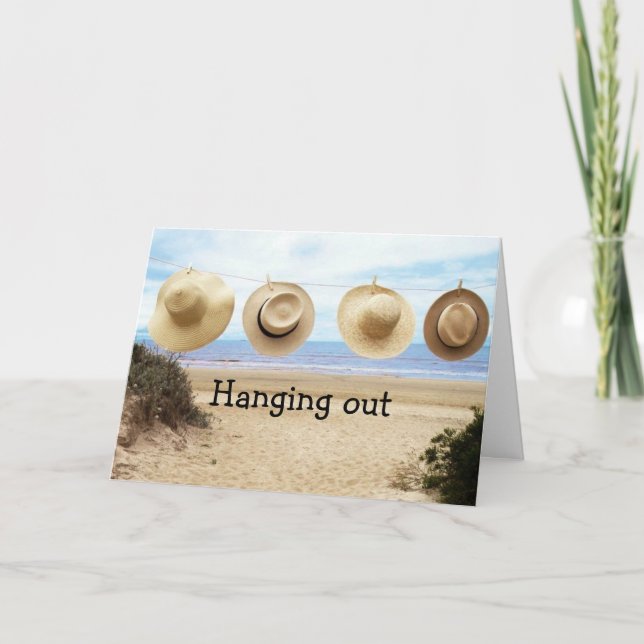 BEACH HATS ON THE LINE AT THE BEACH BIRTHDAY CARD (Front)