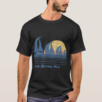 Beach Haven NJ Sailboat T Vintage 80s Sunset T-Shirt