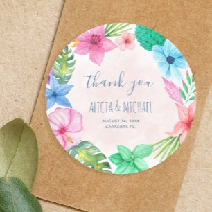 Beach Hawaiian tropical wedding thank you Classic Round Sticker