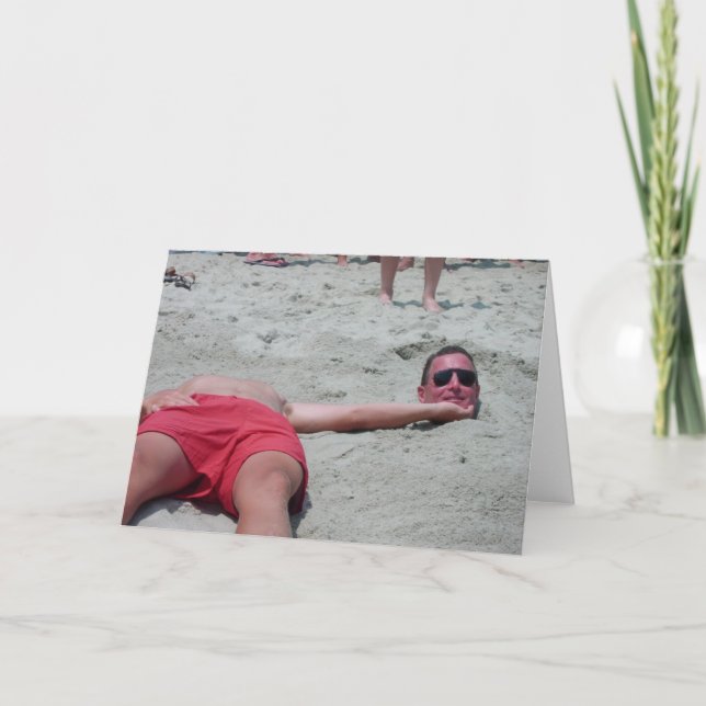 Beach Head Funny Vacation Greeting Card (Blank) (Front)