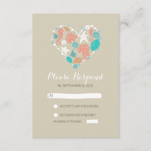 beach heart casual wedding RSVP cards