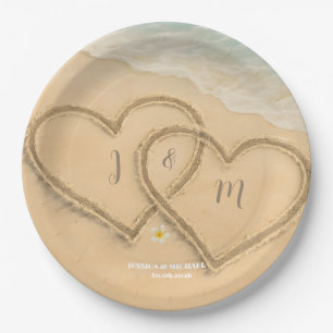 Beach Heart Custom Wedding Sand & Sea Paper Plate