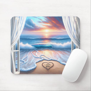 Beach Heart In Open Window Mouse Mat