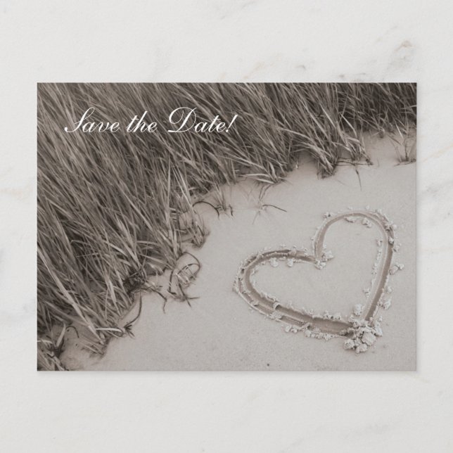 Beach Heart Sepia Save the Date Announcement Postcard (Front)