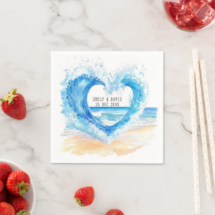 Beach Heart Shape Wave  Wedding Paper Napkin